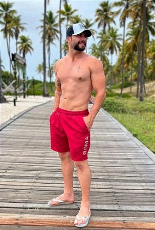Bermuda Fitness Masculina Roma Logo Grande Vermelho