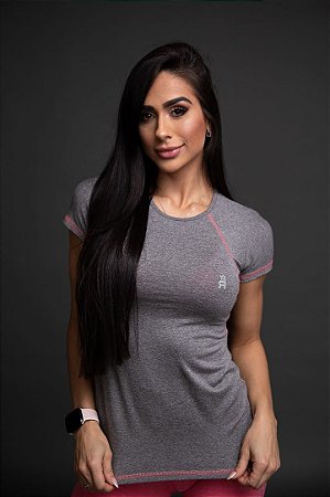 Camiseta Energy Feminina Roma Cinza/Rosa