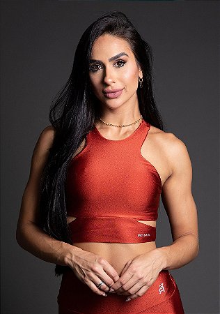 Top Cropped Fitness com recorte nas costas ROMA sem bojo - Terracota