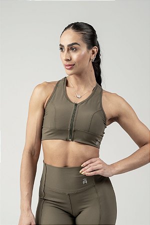 Top com Ziper Flow - Verde Militar