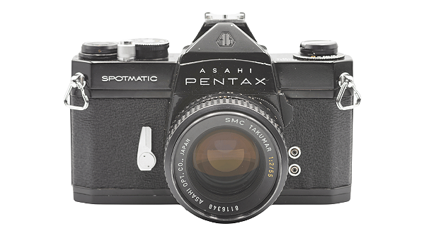 Câmera 35mm Pentax Spotmatic SP preta + Lente 55mm f/2 + filme