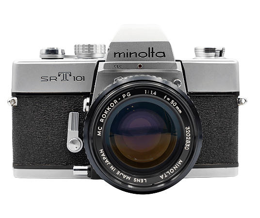Câmera 35mm - Minolta SRT 101 + Lente 50mm f/1.4 + Filme + Case