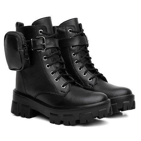 Bota Coturno Feminino Tratorado Com Bag Bolsinha Blogueira