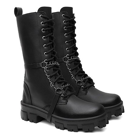 Bota Coturno Tratorado Cano Alto Solado Robusto Corrente