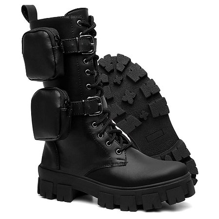 Bota Coturno Feminino Cano Medio Com Duas Bags Removivel