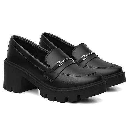 Mocassim Oxford Feminino Salto Medio Confort Bridão Metal