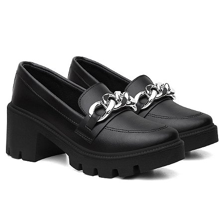 Mocassim Oxford Feminina Salto Grosso Confortavel Corrente