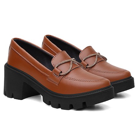 Mocassim Salto Tratorado Brilho Diversas Cores Estilo Oxford