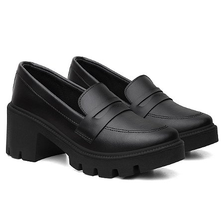 Mocassim Salto Médio Solado Borracha Confort Sapato Boneca