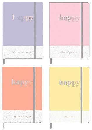 Caderno Sem Pautas Costurado Capa Dura M Happy 90 Gramas 80 Folhas Tilibra