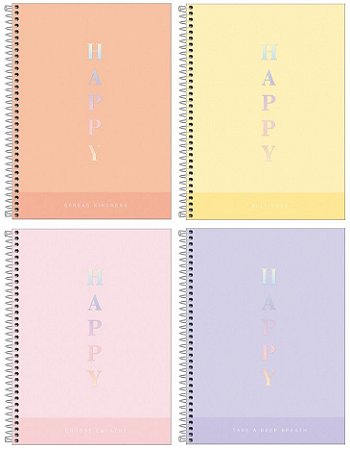 Caderno Espiral Capa Dura Universitário 1 Matéria Happy 80 Folhas Tilibra