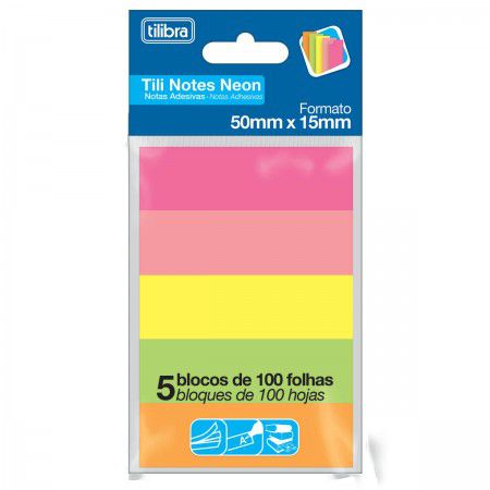 Bloco Adesivo Tili Notes 50x15mm 500 folhas 5 Cores Neon Tilibra