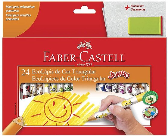 Lápis de Cor Ecolápis Triangular Jumbo + Apontador com Depósito 24 Cores Faber-Castell