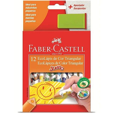 Lápis de Cor Ecolápis Triangular Jumbo + Apontador com Depósito 12 Cores Faber-Castell