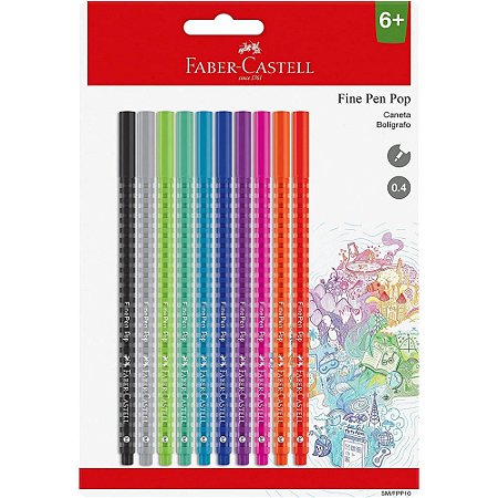 Caneta Fine Pen Pop 0.4mm 1 Estojo Com 10 Cores Faber Castell