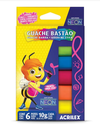 Tinta Guache em Bastão 6 Cores Neon 10g Acrilex
