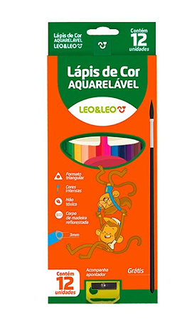 Lápis de Cor Aquarelável 12 Cores Sextavado Leo e Leo