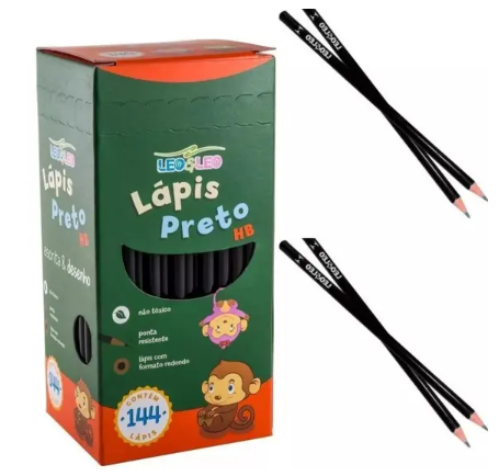 Caixa de Lápis de escrever Grafite Preto HB 144 unidades Leo e Leo