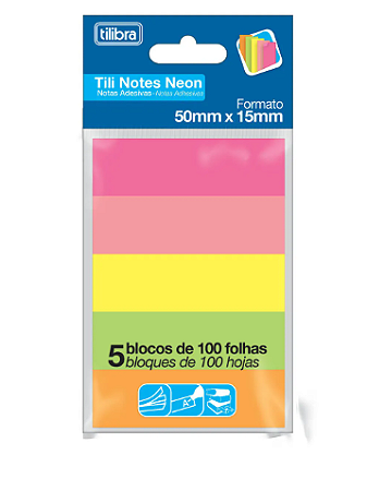 Bloco Adesivo Tilibra Tili Notes 50mmx15mm C/5 Cores Neon Tilibra