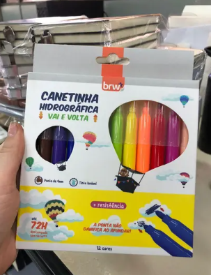 Canetinha Vai e Vem 12 Cores BRW
