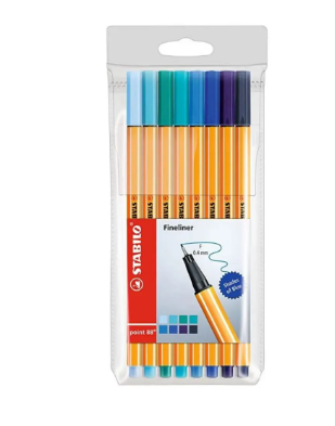 Estojo Caneta 8 Cores 0.4 mm Shades of Blue Tons de Azul - Stabilo