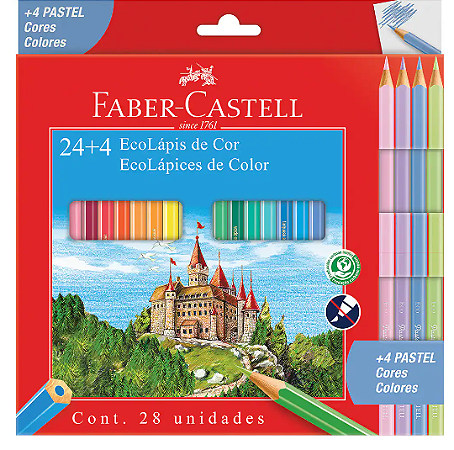 Lápis de Cor EcoLápis 24 Cores + 4 Cores Pastel - Marca Faber-Castell