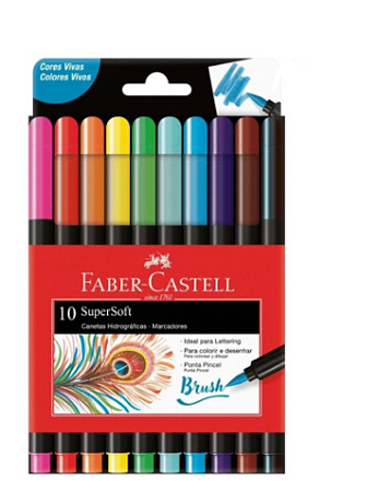 Caneta SuperSoft Brush 10 Cores Vivas - Faber Castell