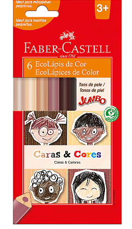 Lápis de Cor Jumbo 6 Cores Caras e Cores Tons de Pele - Faber Castell