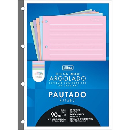 Refil Tiliflex Colorido com Pauta Branca para Caderno Argolado Universitário 80 Folhas 90 Gramas - Tilibra
