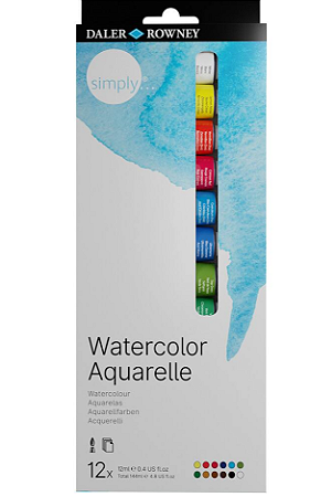 Tinta Aquarela 12 Cores Tons de Água WaterColor - Simply Daler Rowney