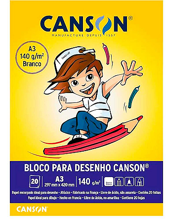 Bloco De Desenho A3 140g Branco 20 Folhas - Canson