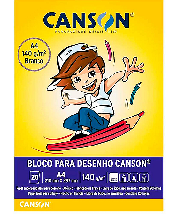 Bloco de Desenho A4 Branco 140g 20 Folhas - Canson