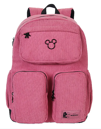 Mochila Juvenil Mickey Cotelê Rosa - Xeryus
