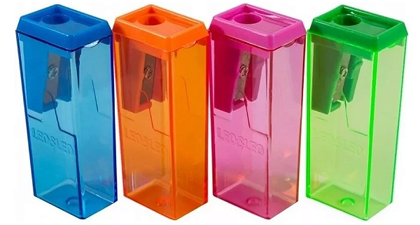 Apontador Plástico Com Deposito Bloco 6cm Cores SORTIDAS - Leo e Leo