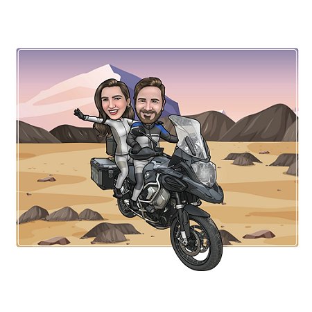 Caricatura de Casal em Moto