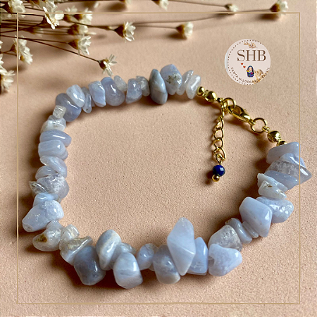 Pulseira de Cascalho de Calcedônia - Extensor com Lápis Lazuli - Folheado