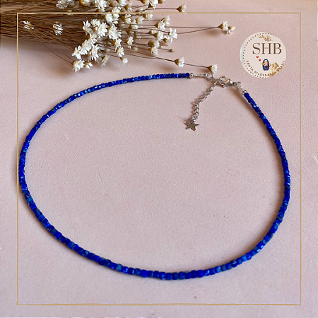 Choker – Lápis Lazuli cubo lapidado de 2mm