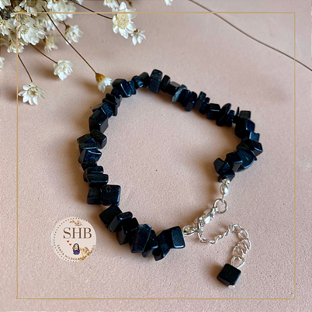 Pulseira Ônix com Extensor 17,5 +3,0 cm Prata Folheada