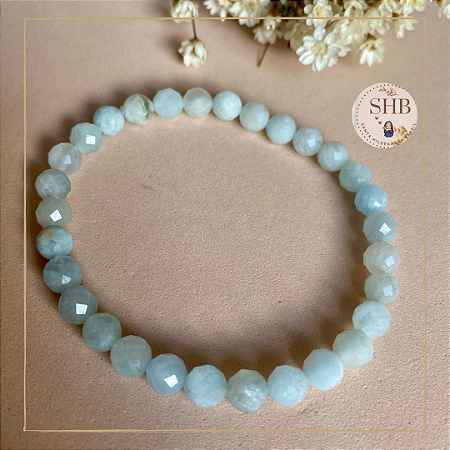 Pulseira de Água Marinha - esfera de 6 mm