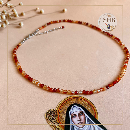 Choker - Ágata de Fogo - com extensor Prata Folheada