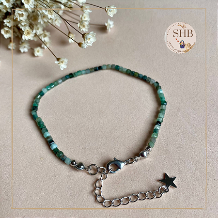 Pulseira de Esmeralda Natural com Cubo Lapidado de 2mm - Banho ouro branco