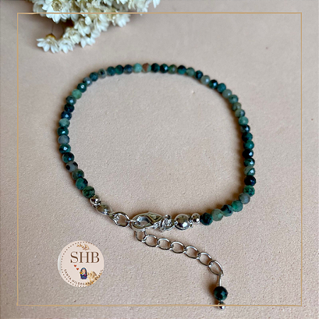 Pulseira de Esmeralda com esfera lapidada 2mm - Banho ouro branco