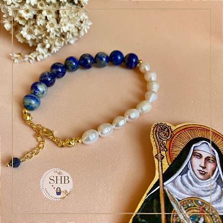 Pulseira Sabedoria Serena -   Lápis-lazúli e Pérola de Água Doce