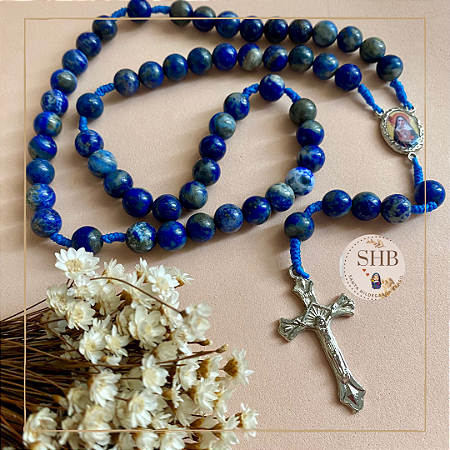 Terço com Medalha de Santa Hildegarda e Lapis Lazuli - 8mm