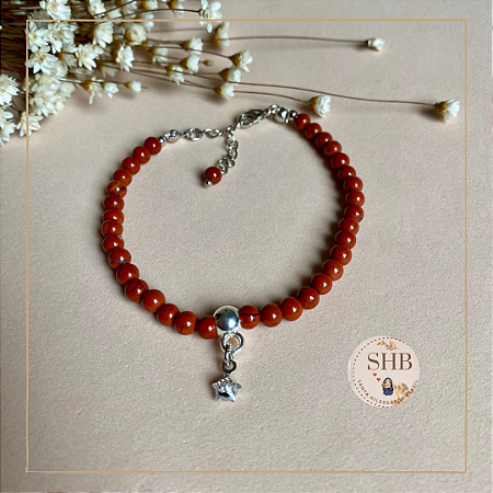 Pulseira de Jaspe Vermelha 4mm - Banho ouro branco