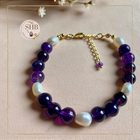 Pulseira de Ametista com Pérolas de Água doce