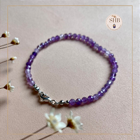 Pulseira de Ametista 4mm - Banho ouro branco