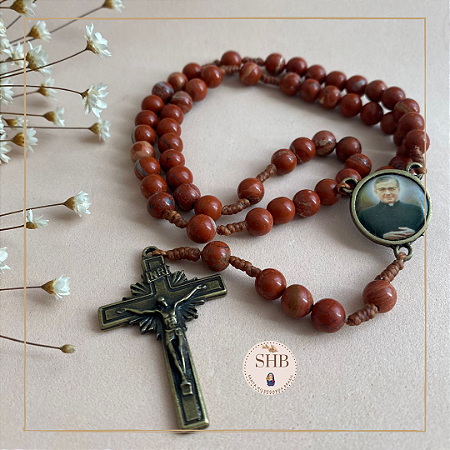 Terço de Medalha São Josemaria Escrivá - Jaspe Vermelho - 6mm