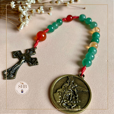 Dezena de São Miguel Arcanjo em Cornalina e Quartzo Verde