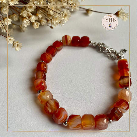 Pulseira de Cornalina Mesclada – Cubo lapidado de 7mm com extensor